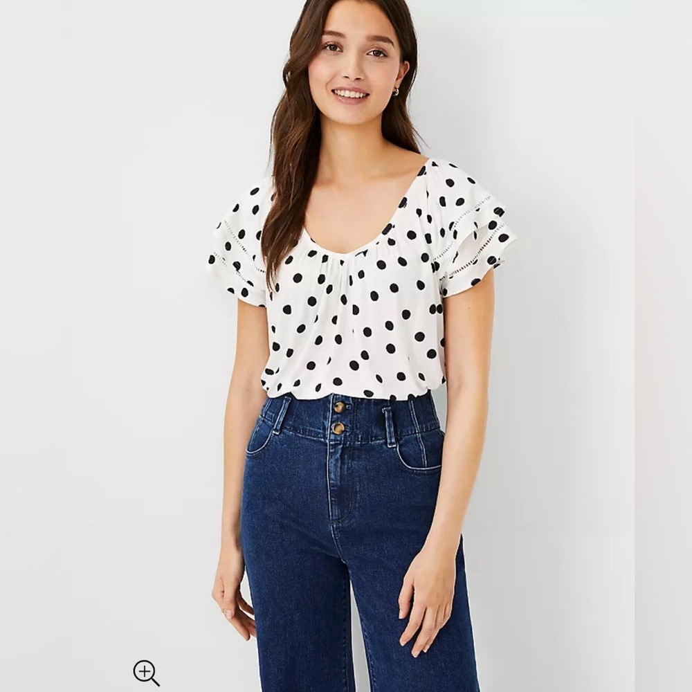 NWT Ann Taylor Dot Ruffle Sleeve V-neck top